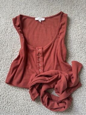 OOTDFash Rust Button-Front Ribbed Crop Tank self tie sexy casual